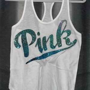 White VS Pink Tank with Sequin Logo
